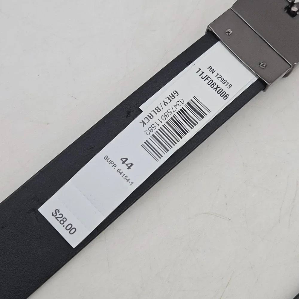 J. Ferrar Belt Black Grey Reversible Syn Leather Mens 44 Gunmetal Buckle New